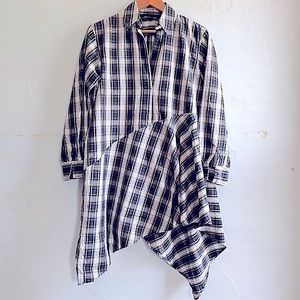 Zara Women's Blue Green Plaid Asymmetrical Shirt Dress | Size Small